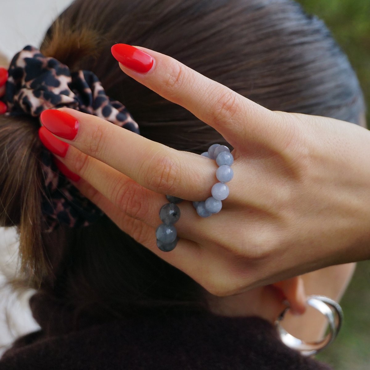 Elastische Perlenringe Blue Hour und Hazy Gray Kopft Haarband