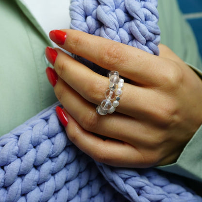 Pearl Gem mit Sterling Silber 925 Würfel Silber an Hand mit Glacier Perlenring
